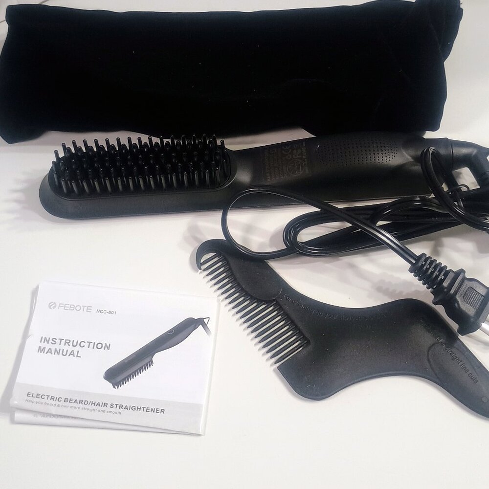 Febote Beard Straightener Brush Electric Hair Straightening Comb Set NOB
